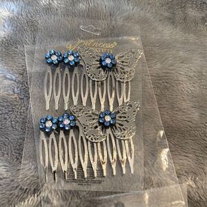 Silver and Blue Floral Hair Combs for Special Occasions